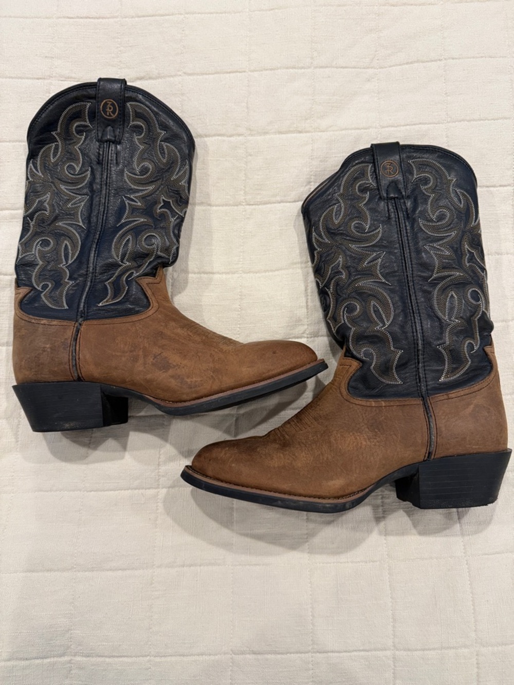 Tony Lama Brown Foot & Black Embroidered Shaft Western Boots